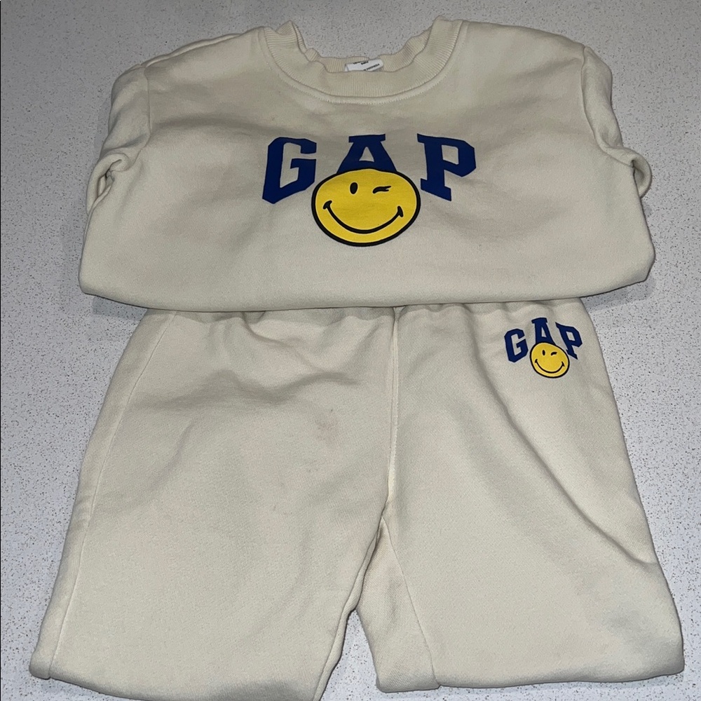 GAP Kids Cream Sweatshirt with Blue Logo and Yellow Smiley